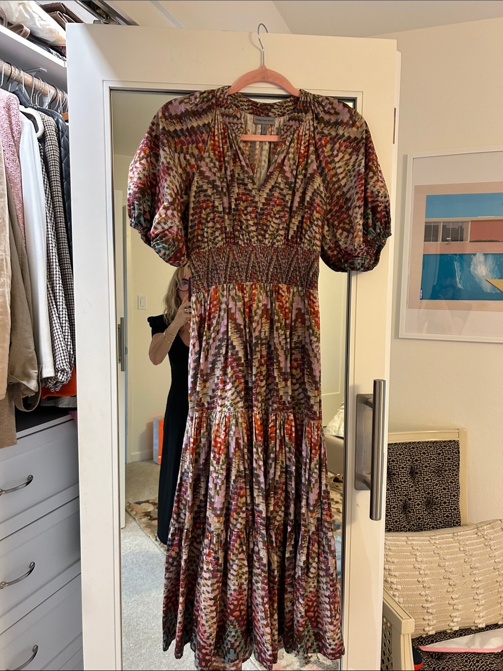 Multi-Color Printed Maxi Dress with Puff Sleeves